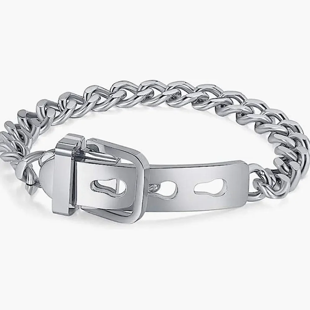 Belt Buckle Silver Chain Bracelet Stainless Steel - Picture 3 of 8